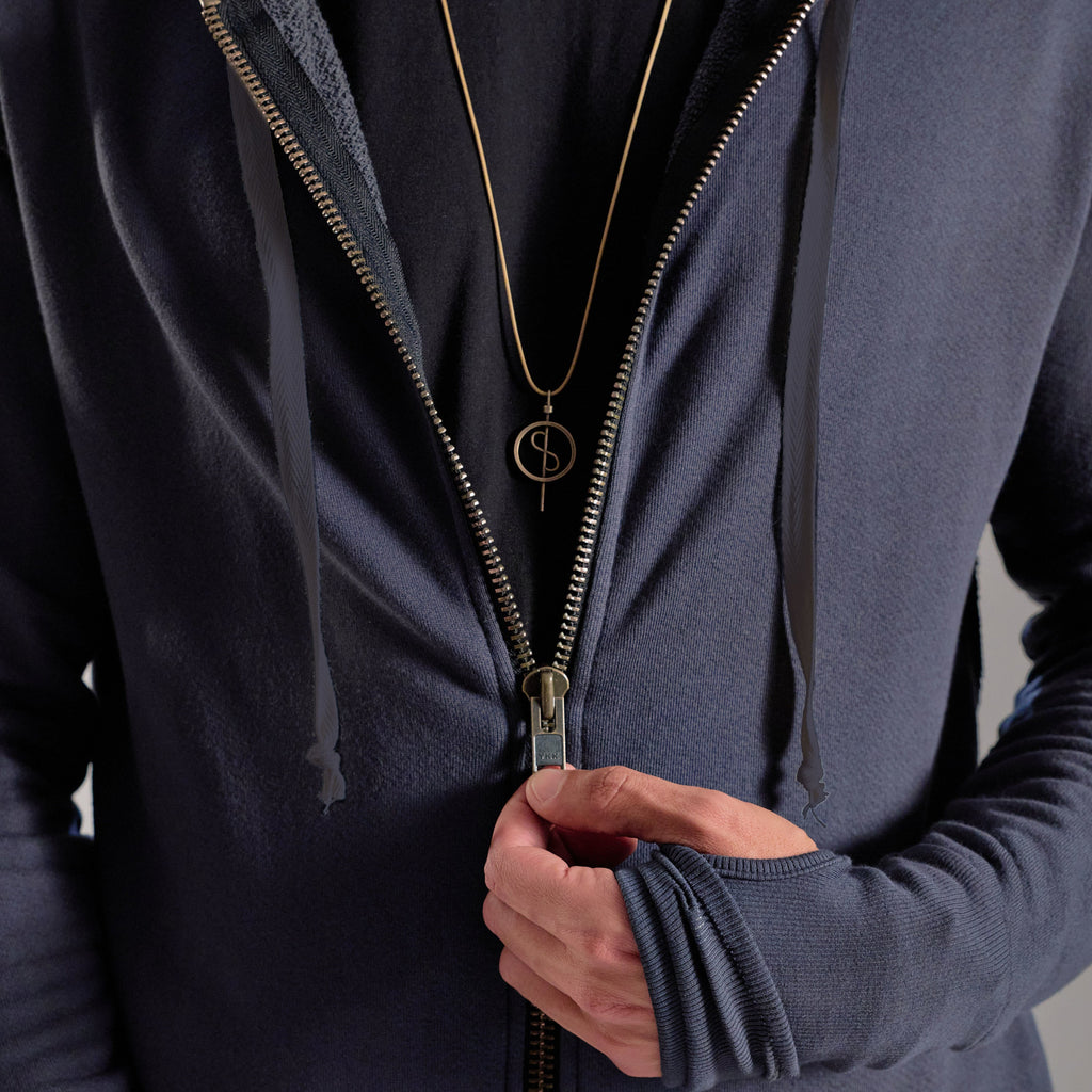 RAW ZIP HOODIE / CHARCOAL BLUE