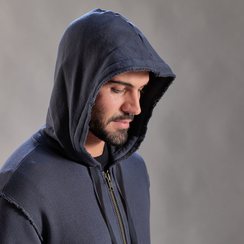 RAW ZIP HOODIE / CHARCOAL BLUE