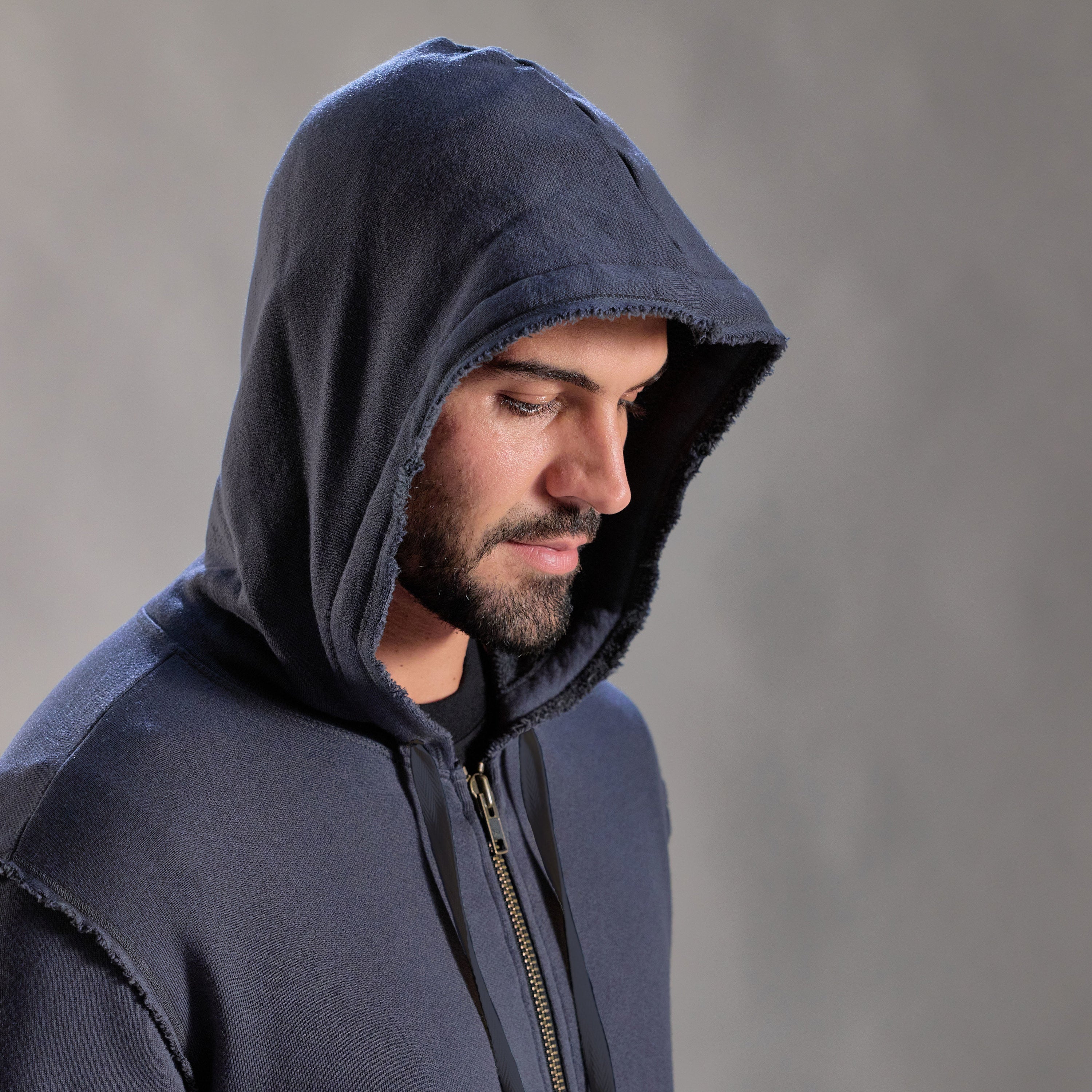 RAW ZIP HOODIE / CHARCOAL BLUE