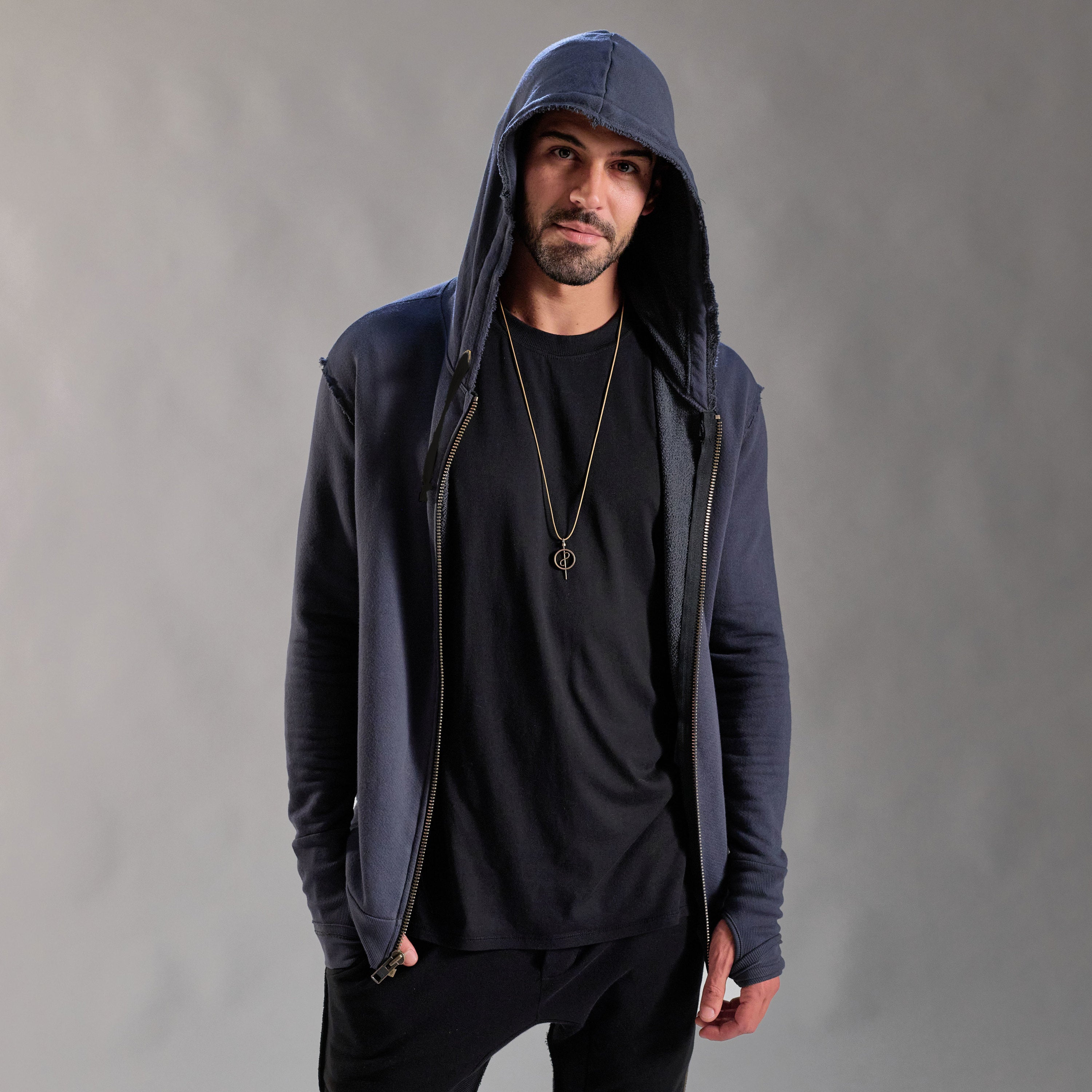 RAW ZIP HOODIE / CHARCOAL BLUE