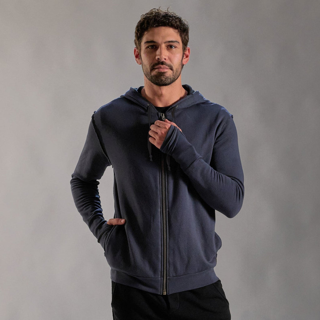 RAW ZIP HOODIE / CHARCOAL BLUE