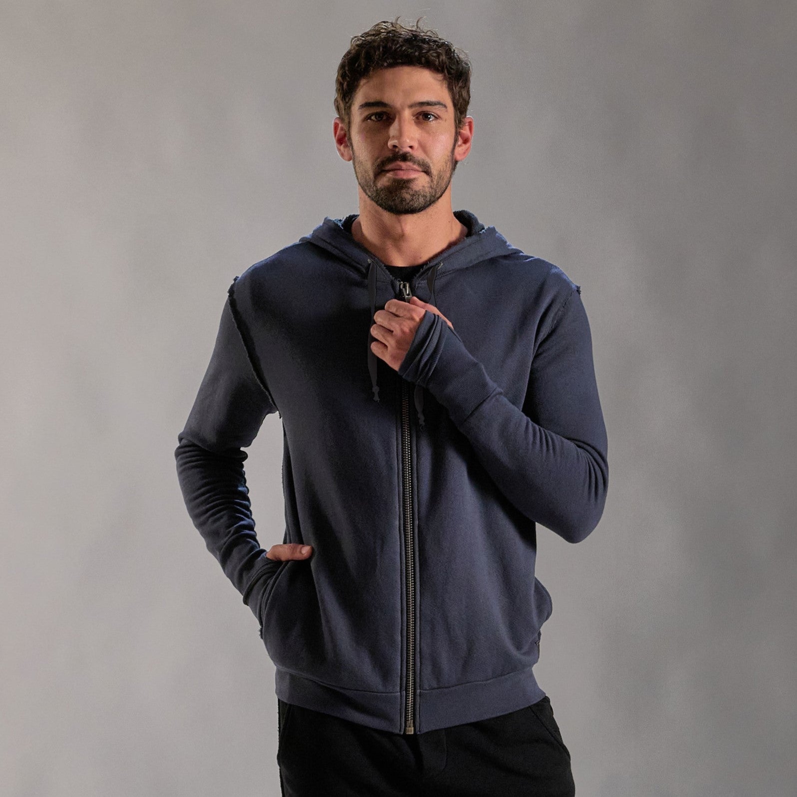 RAW ZIP HOODIE / CHARCOAL BLUE