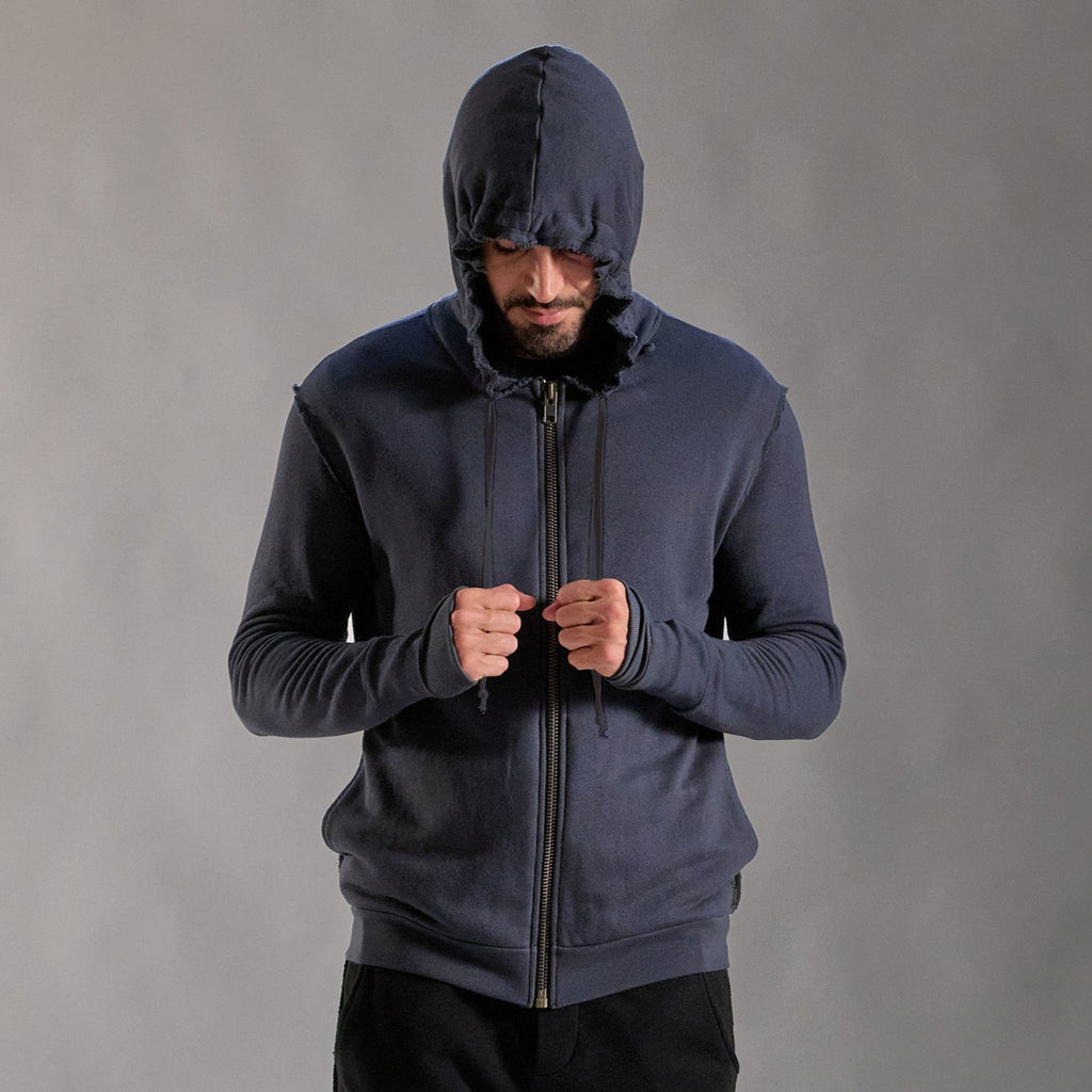 RAW ZIP HOODIE / CHARCOAL BLUE