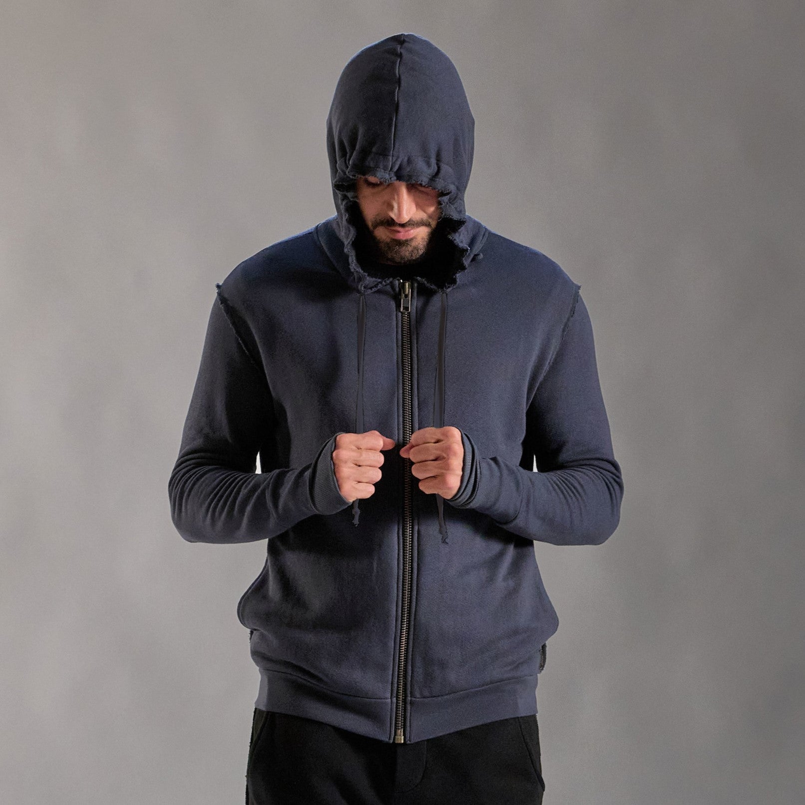 RAW ZIP HOODIE / CHARCOAL BLUE