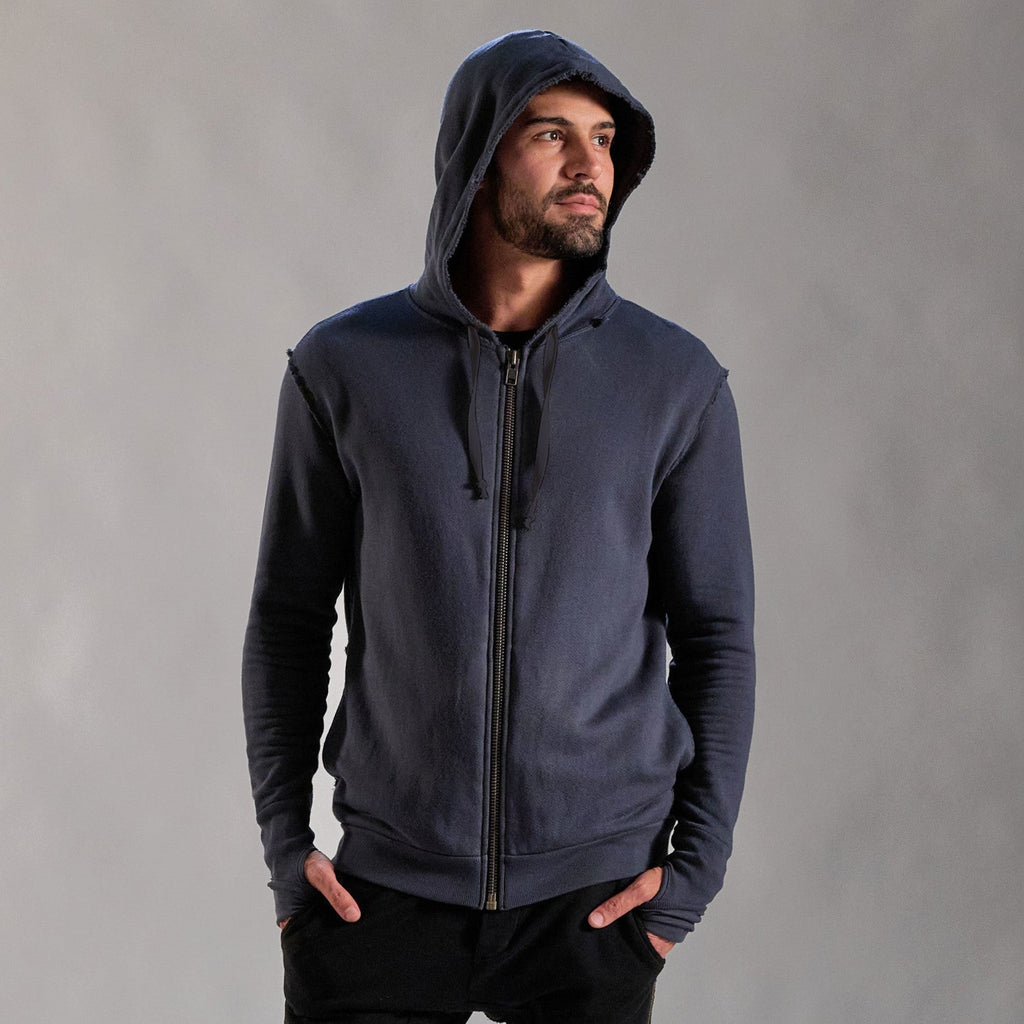 RAW ZIP HOODIE / CHARCOAL BLUE