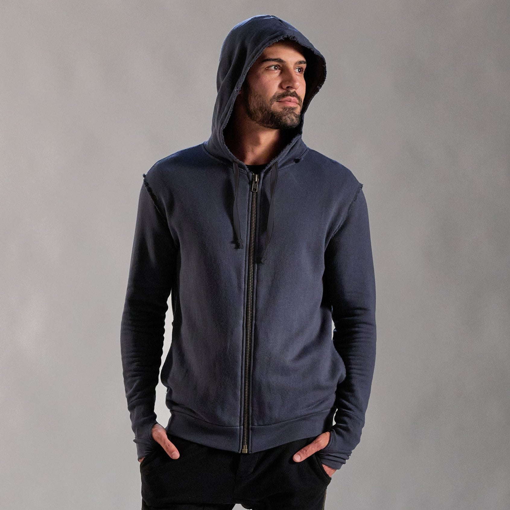 RAW ZIP HOODIE / CHARCOAL BLUE